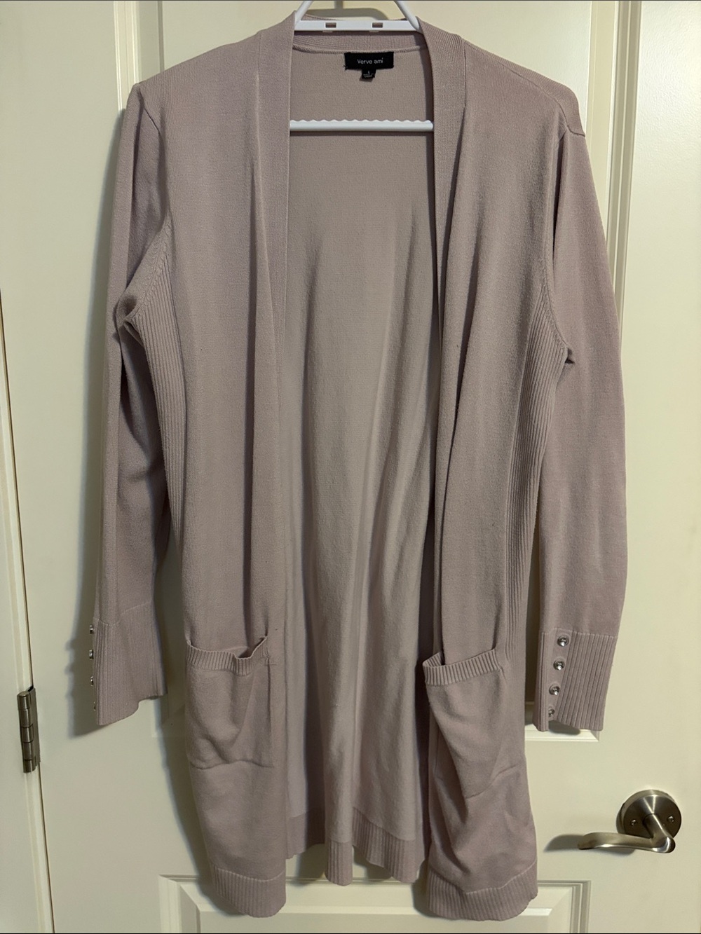 Verve Ami Long Open-Front Cardigan in Light Mauve